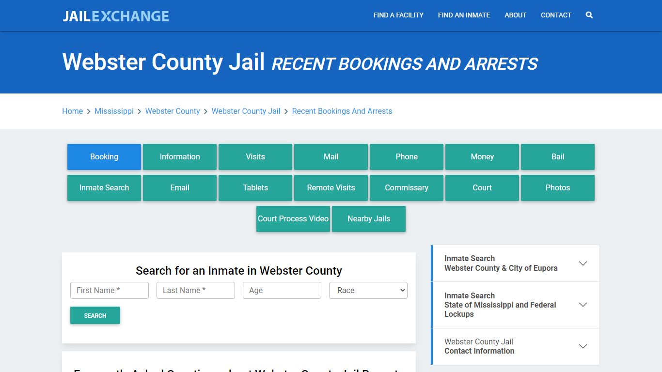 Webster County Jail MS Recent Arrests and Bookings - Jail Exchange