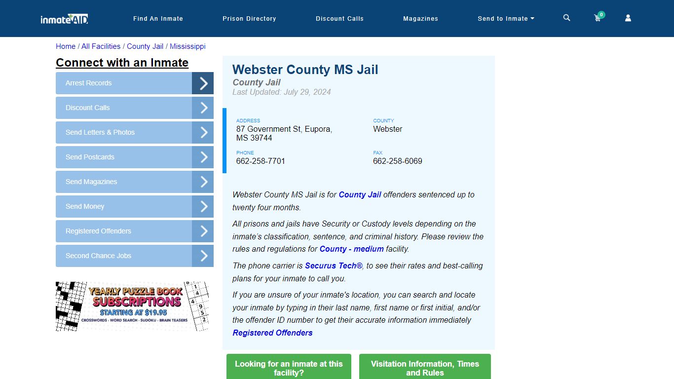 Webster County MS Jail - Inmate Locator