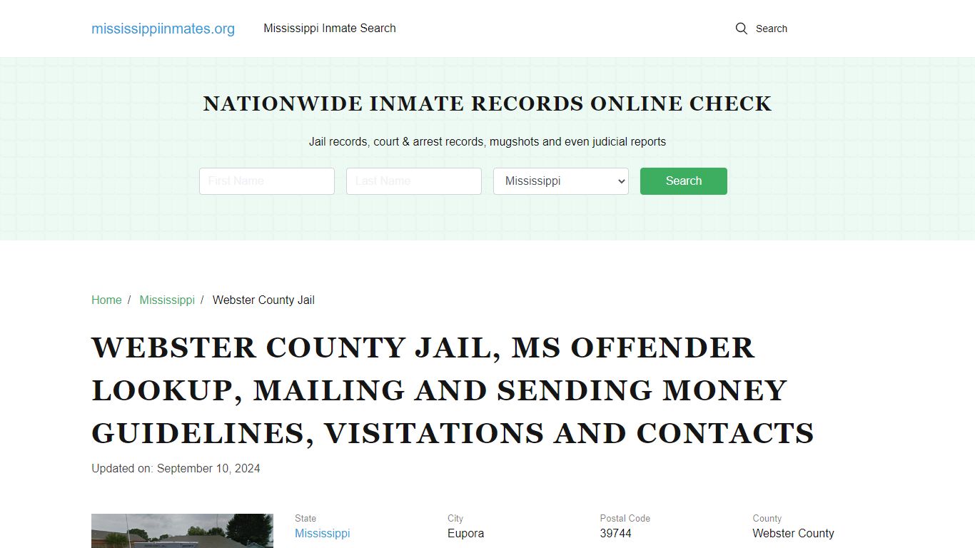 Webster County Jail, MS: Inmate Search Options, Visitations, Contacts